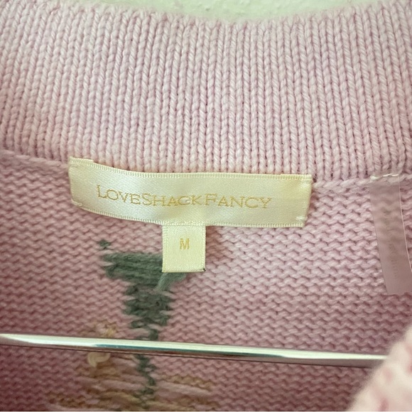 LoveShackFancy Warwick Ruffle Crewneck Sweater in Strawberry Floral Size Medium - Picture 6 of 11
